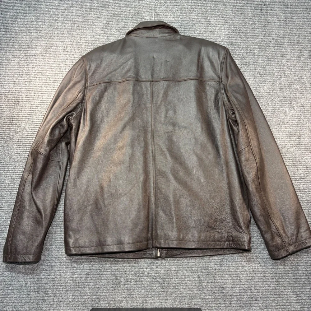 Columbia Men Leather Jacket Brown Full Zip Quilted Lined Coat RN102271 CA02786 M